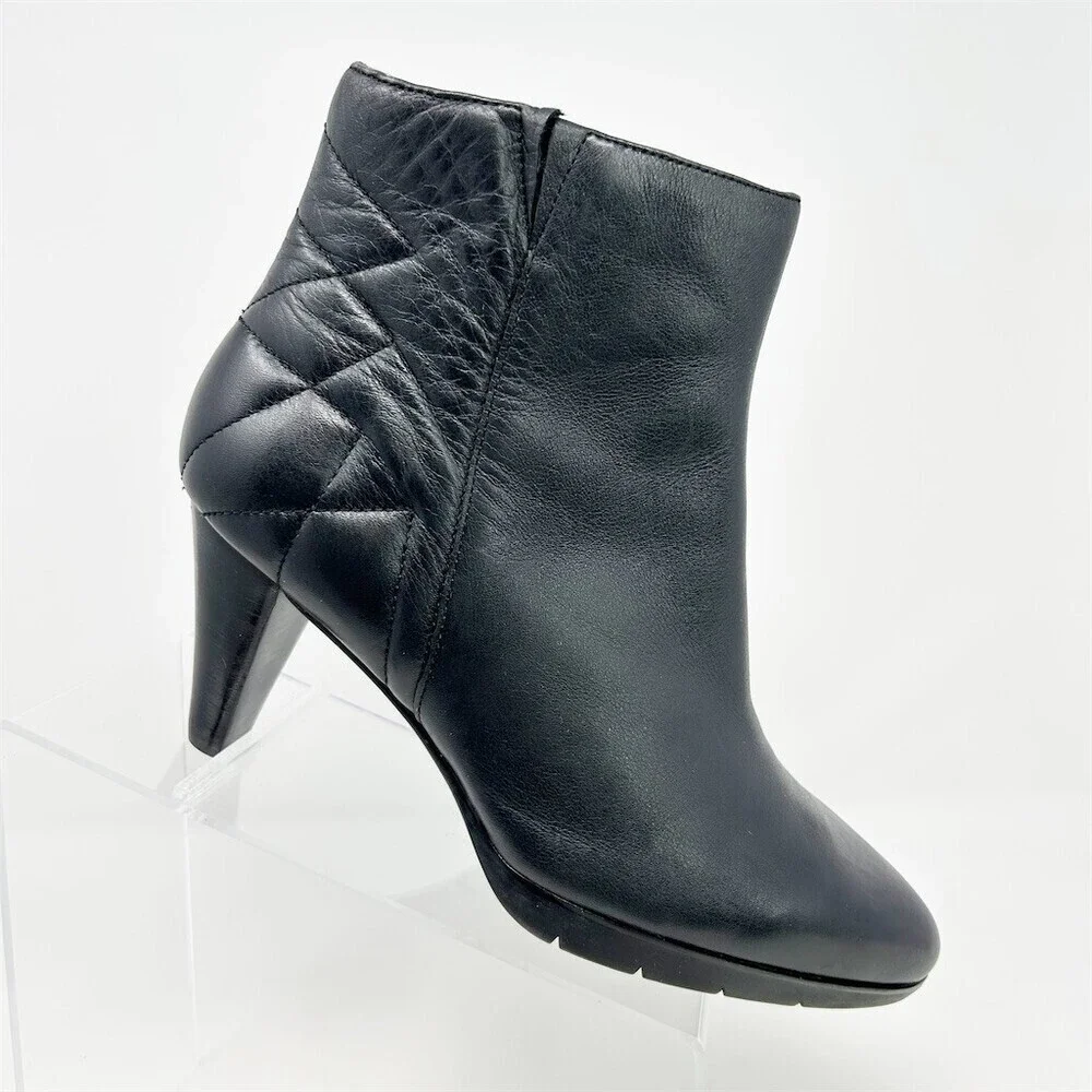 ECCO Womens Black Ankle Booties Quilted Zip Stiletto Heel Almond Toe Size 41